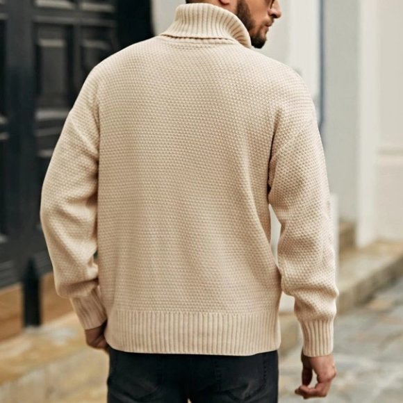 Casual Cable Knit Men's Turtleneck Sweater - Picture 2 of 5